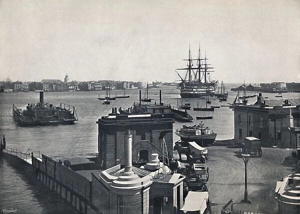Portsmouth - General View of the Harbour, Showing Nelsons Battleship, The Victory. 1895