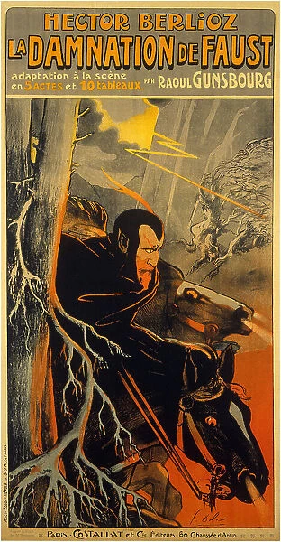Poster for the Opera 'La damnation de Faust' by Hector Berlioz, c. 1910. Creator: Dola (Edmond Vernier), Georges (1872-1950). Poster for the Opera 'La damnation de Faust' by Hector Berlioz, c. 1910