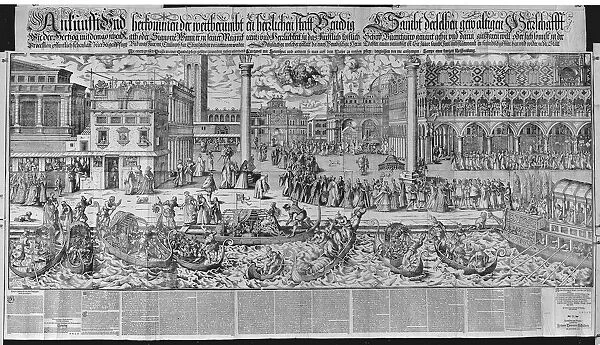Procession of the Doge to the Bucintoro on Ascension Day, with a View of Venice, ca. 1565, ... 1697. Creator: Jost Ammon