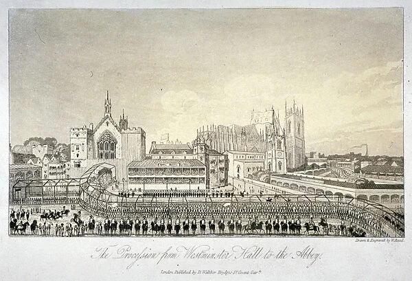 Procession outside Westminster Hall, London, 1821. Artist