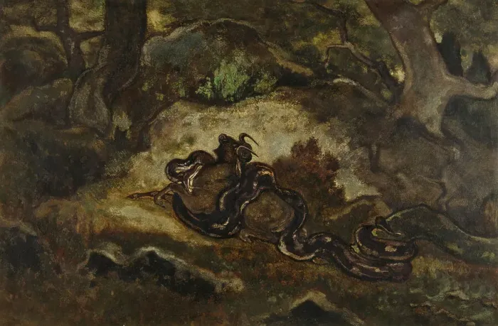 Framed Print : Python Crushing a Gnu Print, Forest of Fontainebleau Scene Framed Print : Python Crushing a Gnu Print, Forest of Fontainebleau Scene