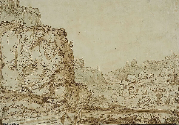 Rocky landscape with ruins and a mountain village. Creator: Jan Symonsz. Pynas