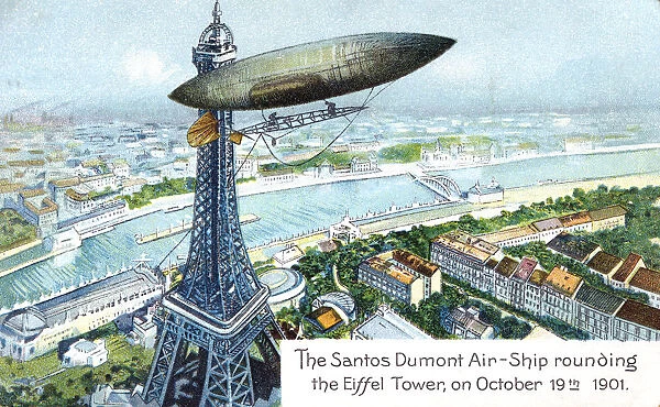 The Santos Dumont Air-ship rounding the Eiffel Tower, on October 19th 1901, (c1910)