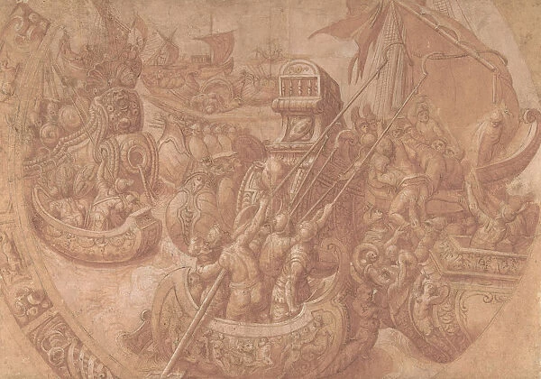 The Sea Battle in the Gulf of Morbihan, 16th century. Creator: Workshop of Taddeo Zuccaro