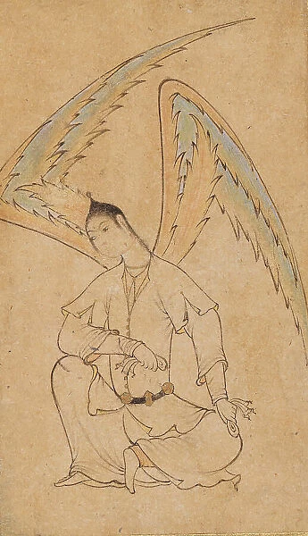 A Seated Angel (Peri), Mounted on an album leaf (image 3 of 4), between c1610 and c1625. Creator: Unknown