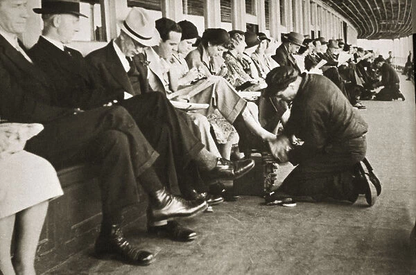 Shoe shiners working on board the Staten Island Ferry, New York, USA, c1920s-c1930s