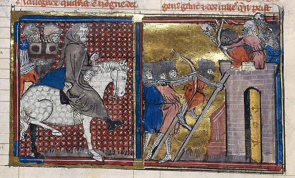 The Siege of Nish in 1096 (From 'Li rommans de Godefroy de Buillon et de Salehadin'), 1337. Creator: Maître de Fauvel (active 1314-1340). The Siege of Nish in 1096 (From 'Li rommans de Godefroy de Buillon et de Salehadin'), 1337