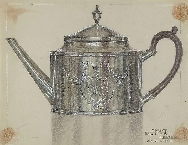 Silver Teapot, c. 1937. Creator: Herman Bader