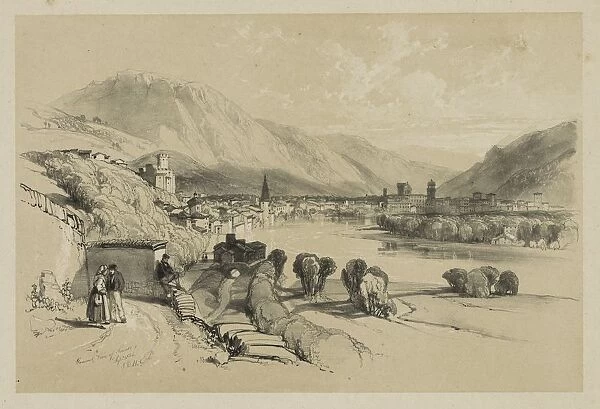 Sketches at Home and Abroad: General View of Trento, 1834. Creator: James Duffield Harding
