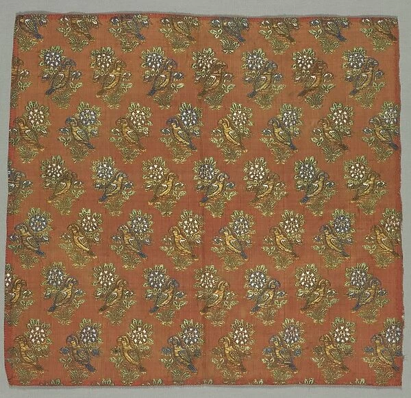 Taffeta Fragment with Gul-u-Bulbul (Rose and Nightingale) Pattern, 1700s. Creator: Unknown