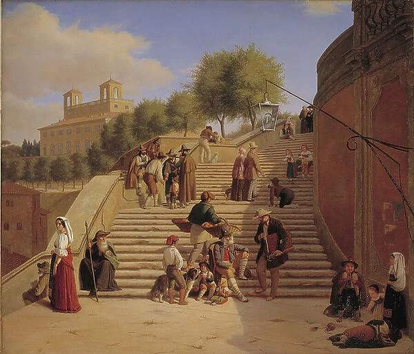 The Upper Flights of the Spanish Steps in Rome, 1847. Creator: Julius Friedlaender