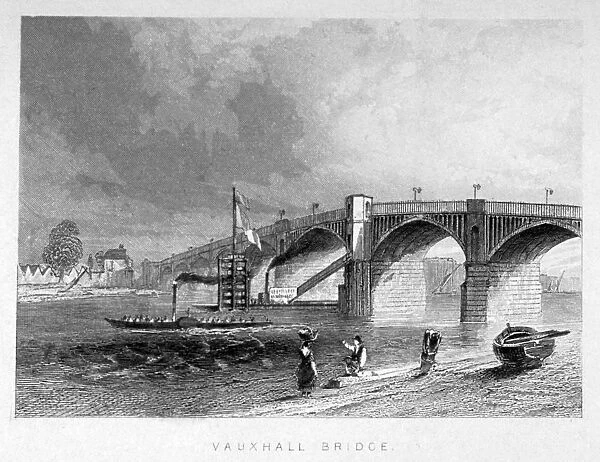 View of Vauxhall Bridge with a steamboat on the Thames, London, c1847