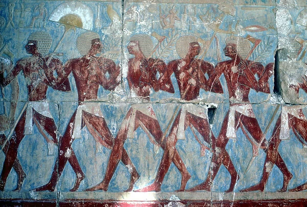 Wall painting: returning from the expedition, Temple of Queen Hatshepsut, Luxor, Egypt, c1470 BC