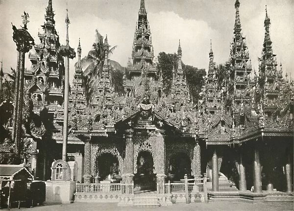 Wood Carved Shrines with Glass Mosaic work at the Shwe Dagon Pagoda, Rangoon, 1900