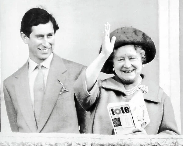 Prince Charles and the Queen Mother at Cheltenham racecourse