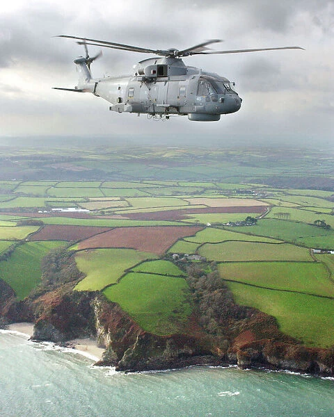 A Merlin HM Mk1 helicopter from 829 Naval Air Squadron, based at RNAS Culdrose, flying