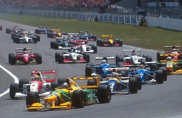 1993 German Grand Prix: Michael Schumacher followed by Ayrton Senna, Alain Prost, Mark Blundell, Martin Brundle, Riccardo Patrese, Aguri Suzuki