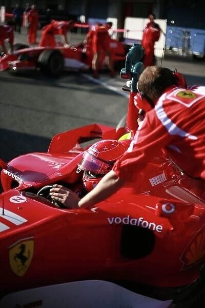 2006 Formula One Testing. Jerez, Spain. Tuesday 12th October. Michael Schumacher, Ferrari 248F1. Action. Luca Badoer, Ferrari 248F1. Action. World Copyright:Malcolm Griffiths / LAT Photographic ref: Digital Image