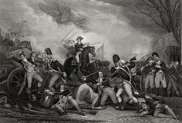 Battle At Princeton New Jersey Usa 1775 From A 19Th Century Print Engraved By J Rogers After Trumbull
