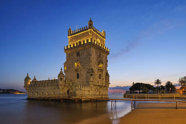 Belem Tower with Tagus River at Dusk, UNESCO World Heritage Site, Belem, Lisbon, Portugal