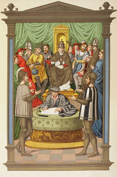 Two Chevaliers Hold An Argument About The Immaculate Conception In Front Of An Emperor. From A 16Th Century Miniature In Chants Royaux By Jehan Marot. From Military And Religious Life In The Middle Ages By Paul Lacroix Published London Circa 1880