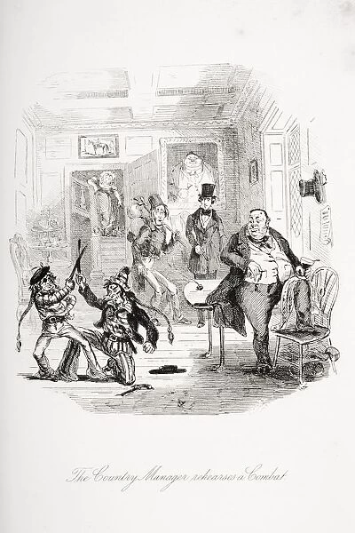 The Country Manager Rehearses A Combat. Illustration From The Charles Dickens Novel Nicholas Nickleby By H. K. Browne Known As Phiz