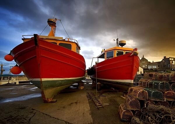 Fishing Boats Out Of The Water For Winter, Northumberland, England