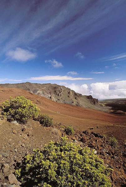 Hawaii, Maui, Hikers Inside Haleakala Crater