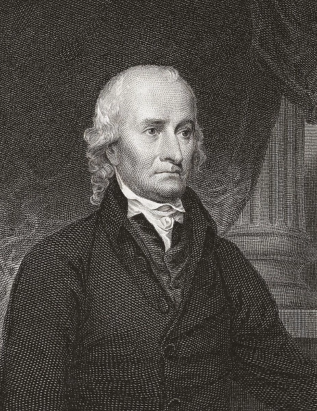 Hugh Williamson, 1735 - 1819. American doctor and politician. Signatory of the U.S. Constitution. After an engraving by Asher Brown Durand from a work by John Trumbull; Illustration