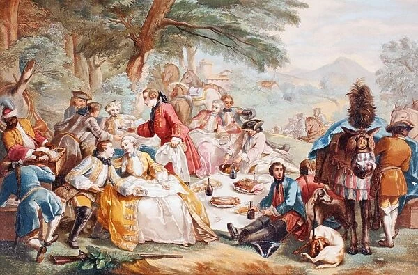 The Hunt Luncheon, After A Work By Carle Vanloo. In 18Th Century France The Rich And Titled Enjoy A Picnic Lunch After A Mornings Hunting. From Xviii Siecle Institutions, Usages Et Costumes, Published Paris 1875