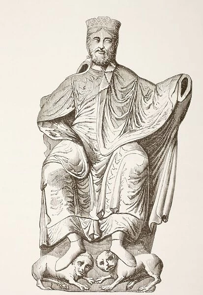King Dagobert I. After A Bas-Relief Reproducing An Ancient Statue Of The Merovingian King. From Les Artes Au Moyen Age, Published Paris 1873