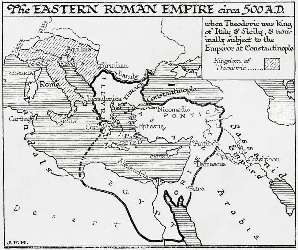 Map Eastern Roman Empire C. 500 AD Theodoric available as Framed Prints