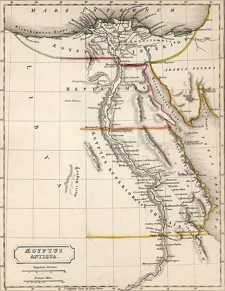 Map Of Egypt Aegyptus Antiqua Drawn And Engraved By Sydney Hall C. 1826