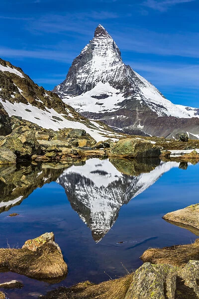 The Matterhorn reflected in a lake near Riffelsee at Zermatt, Switzerland