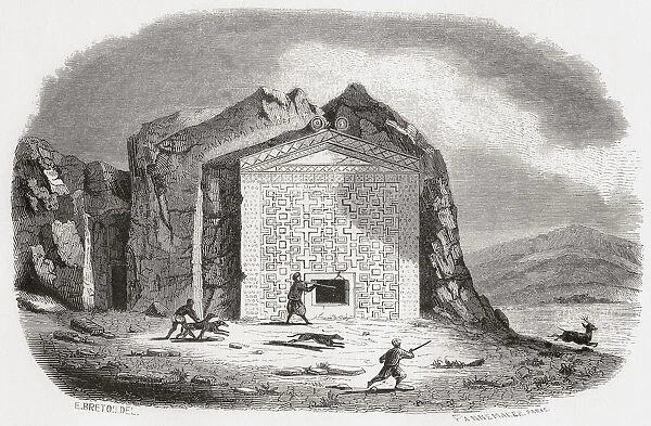 The Midas Monument, Gordion, Turkey, seen here in the 19th century. A Phrygian rock-cut tomb dedicated to Midas, 700 BC. From Monuments de Tous les Peuples, published 1843