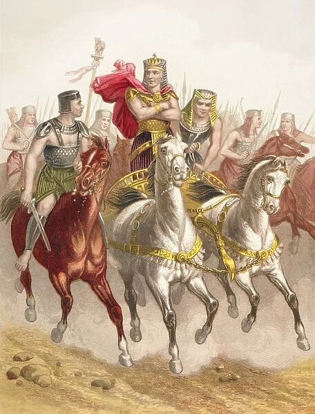 The Pharaoh In Pursuit Of The Israelites After They Began Their Exodus From Egypt. From The Holy Bible Published By William Collins, Sons, & Company In 1869. Chromolithograph By J. M. Kronheim & Co