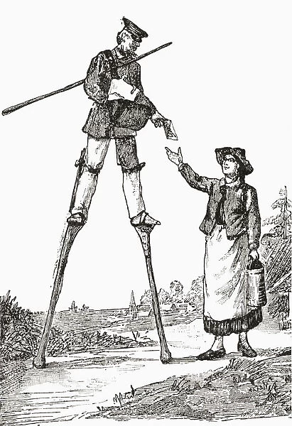 A Postman In Landes, Bordeaux, France Delivering Letters Whilst Walking On Stilts. This Form Of Walking Was Adopted By Many People In Bordeaux Due To Non Existent Roads And Marshy, Uneven Terrain. From The Strand Magazine Published 1897