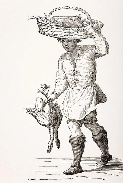 The Poultry Dealer. 19Th Century Copy Of 16Th Century Woodcut By Cesare Vecellio