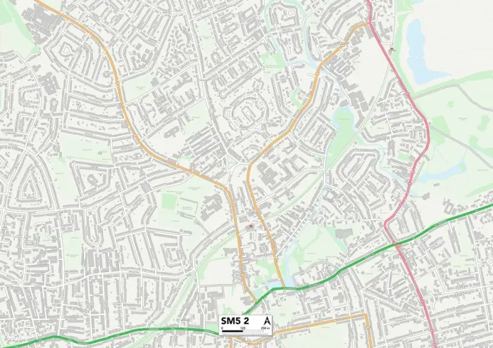 Framed Print : Sutton SM5 2 Print Map Sector Framed Print : Sutton SM5 2 Print Map Sector
