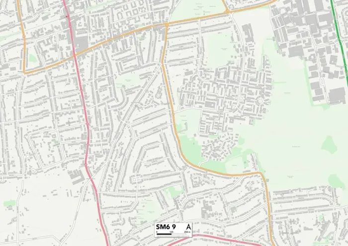 Framed Print : Sutton SM6 9 Print Postcode Sector Map