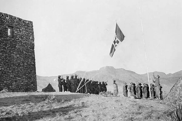 Abyssinian War October 1935 Italian troops hoist the Italian flag over the old fort