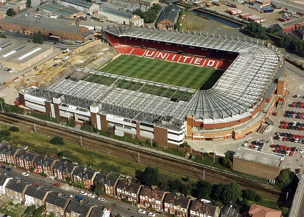Aerial view of Old Trafford after the demolition of the Stretford End