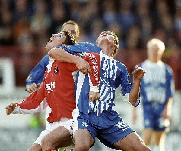 Andy Hunt of Charlton and Darren Purse of Birmingham City both tussle for the ball during