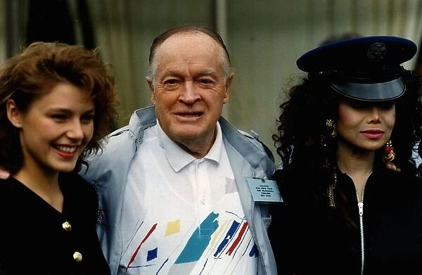 Bob Hope Comedian with Latoya Jackson and Miss Universe make a whistle stop vist to