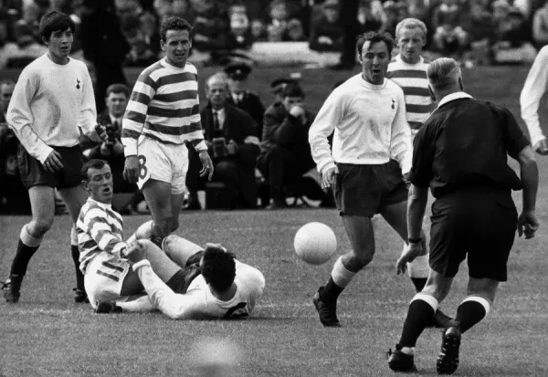 Bobby Lennox & Dave MacKay tackle for ball August 1967