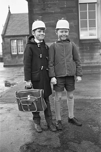 Bright Idea! Two Hamilton schoolboys seen here modelling the latest safety headwear