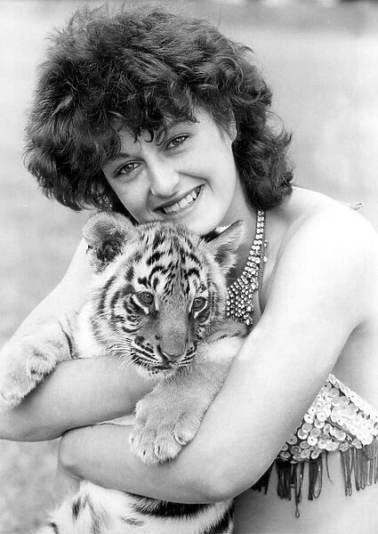 Claire Kevin and Tara the tiger cub at Gandleys Circus