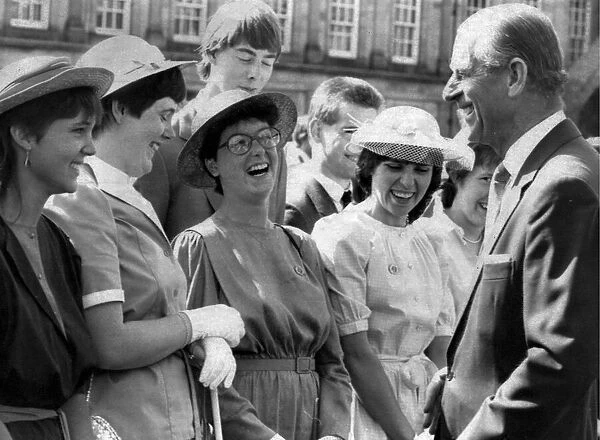 The Duke of Edinburgh. Prince Philip shares a joke with Lesley Wood a 16 year old blind