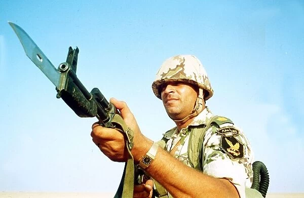 A Egyptian Soldier part of the coalition of armed forces created by the United Nations to