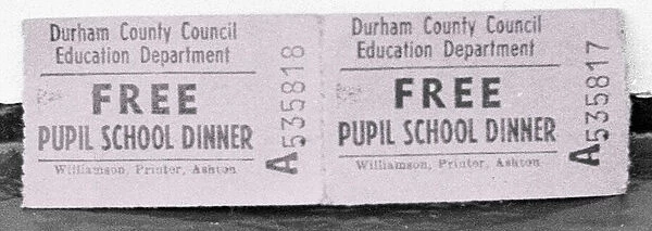 Free School Dinner Ticket from Durham County Council Education Department Circa September